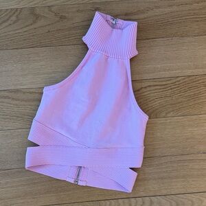 Herve Leger Pink Sleeveless Ribbed Crop Top
